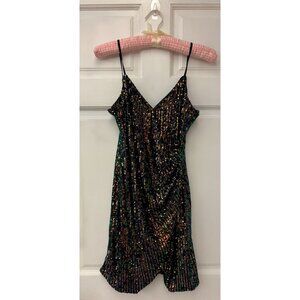 City Triangles Sequin Dress Size 7 Black V-Neck Spaghetti Strap Gatsby Style